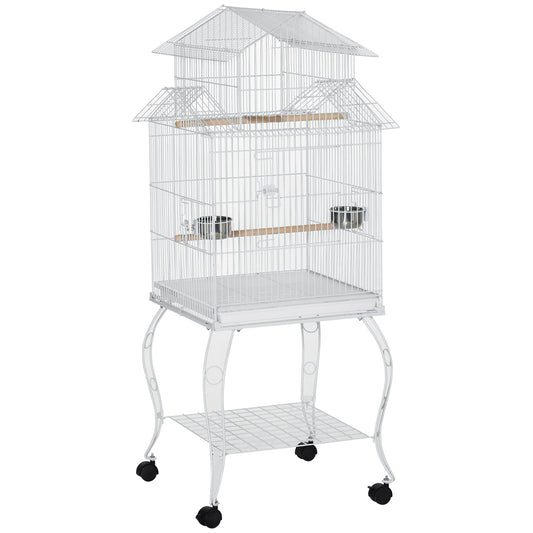 Jaula Para Pájaros Pawhut Acero, Madera Miscelánea Blanco 50x49x137 Cm_0