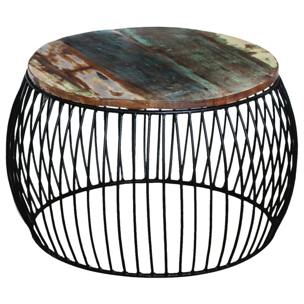 Mesa De Centro Redonda De Madera Maciza Reciclada 68x37 Cm._4