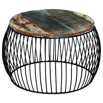 Mesa De Centro Redonda De Madera Maciza Reciclada 68x37 Cm._4