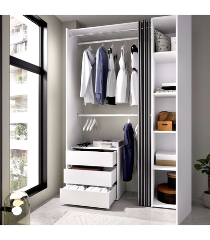 Vestidor Rus Con Columna Cerrada Cortina Cajonera Y Baldas En Blanco 205 Cm(alto)140,8 Cm(ancho)52 Cm(fondo)_4