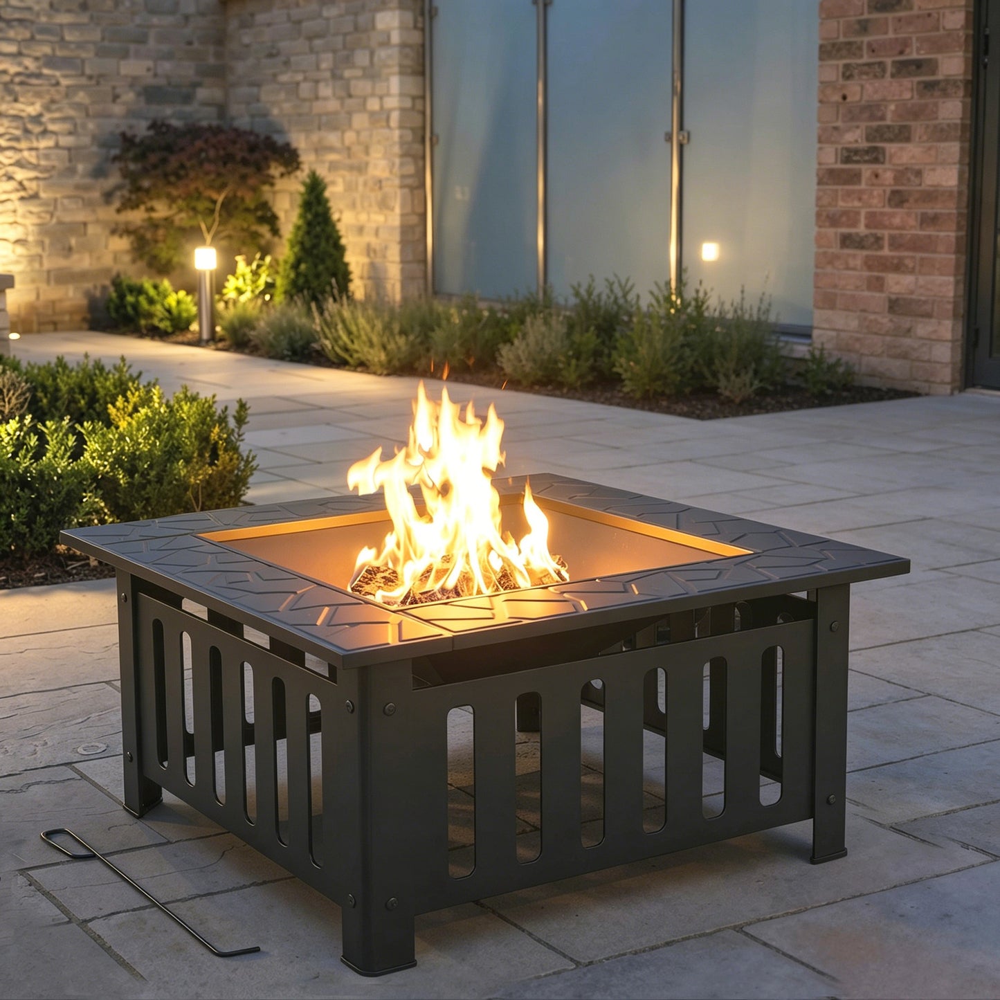 Outsunny Brasero Exterior De Acero Cuadrado Con Atizador 67x67x47 Cm Negro_1