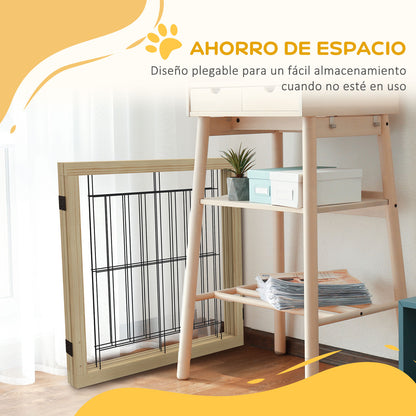 Pawhut Barrera Para Perros Plegable De 3 Paneles 210x44x70 Cm Madera Natural_4