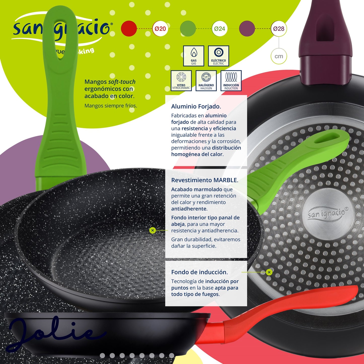 Pack De 3 Sartenes De 20/24/28cm En Aluminio Forjado + Set De 3 Utensilios De Cocina En Acero Inoxidable