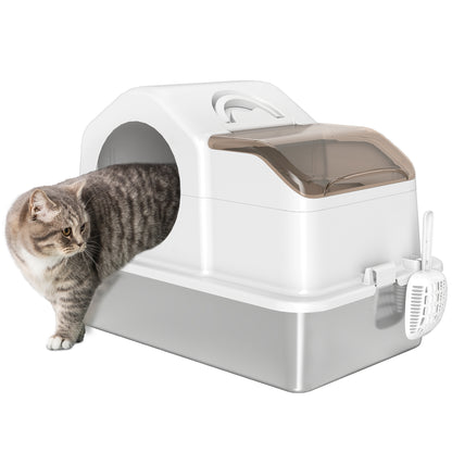 Pawhut Arenero Para Gatos Cubierto Extragrande Con Bandeja De Acero Inoxidable_0