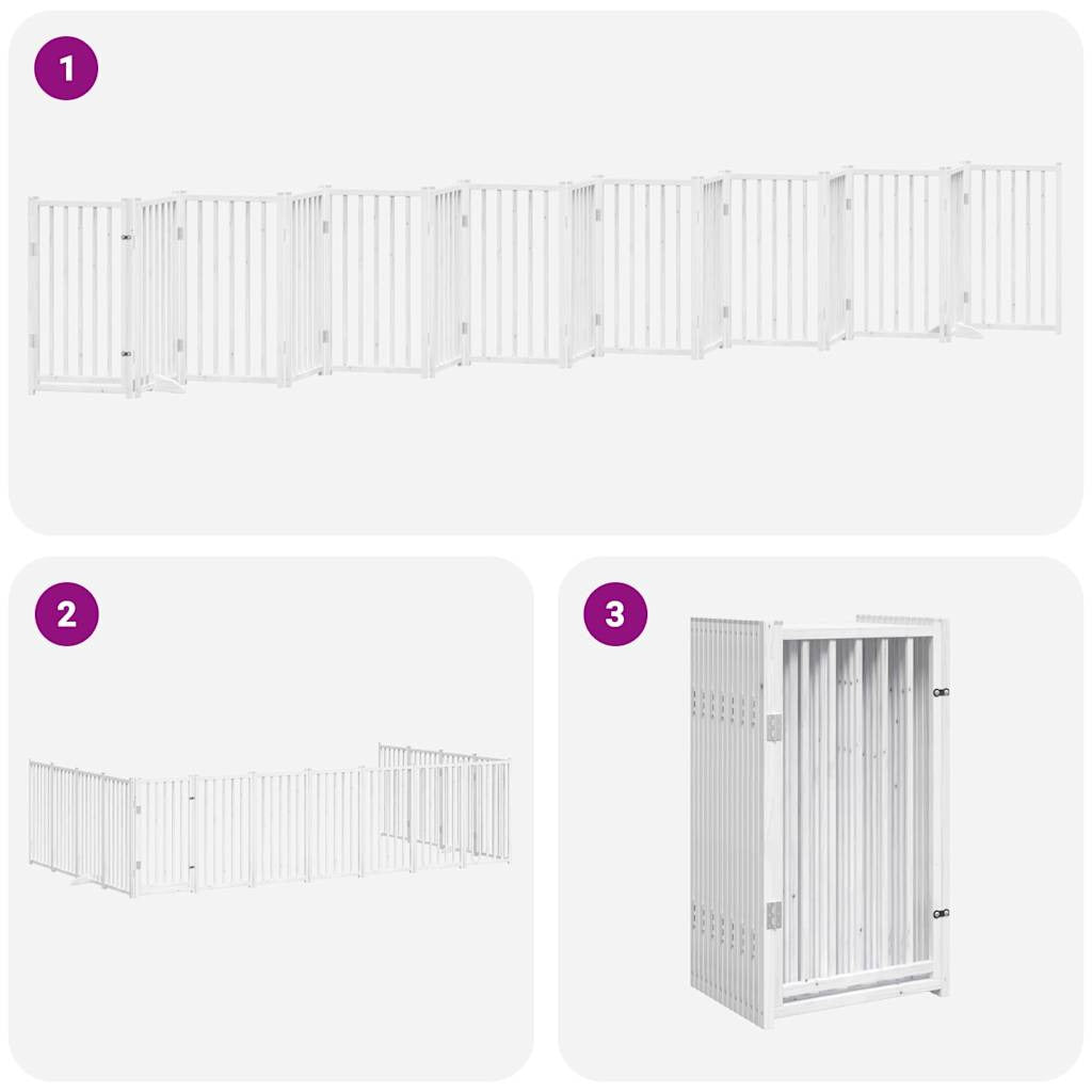Vidaxl Puerta De Perros Plegable 15 Paneles Madera Álamo Blanca 750 Cm_3