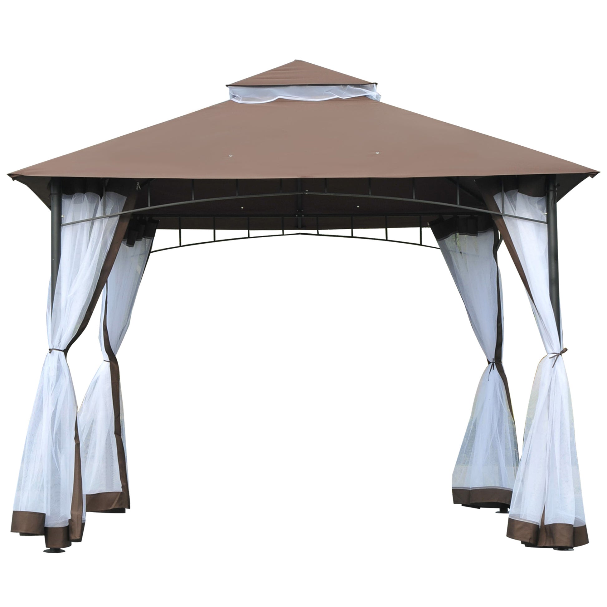 Outsunny Carpa Jardín Terraza 3x3m Cenador Con Mosquitera Gazebo Color Café_0