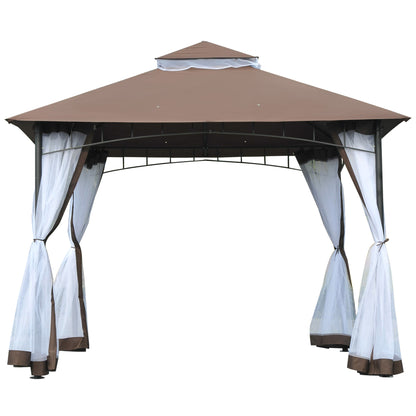 Outsunny Carpa Jardín Terraza 3x3m Cenador Con Mosquitera Gazebo Color Café_0