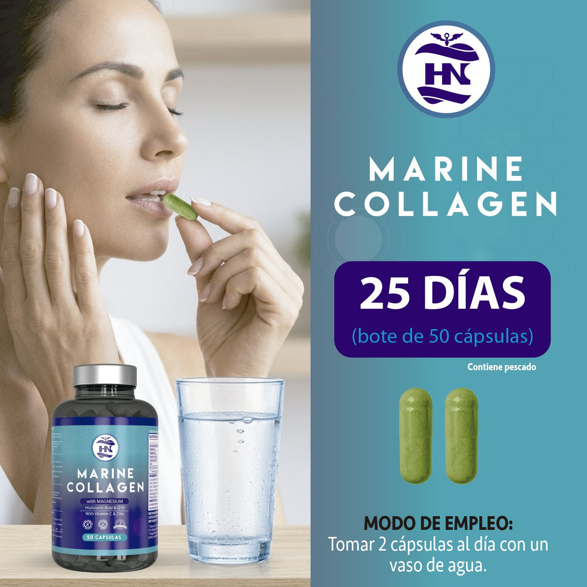 Pack 3 X Colágeno Marino Hidrolizado Con Ácido Hialurónico, Vitamina C, Q10, Zinc Y Magnesio - 3 X 50 Cápsulas_3