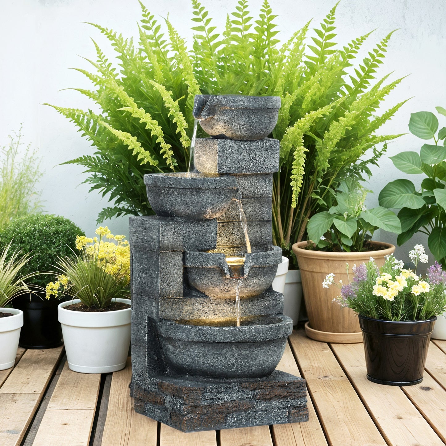 Outsunny Fuente De Agua Con Iluminación Led 38x35x78,5 Cm Gris_3