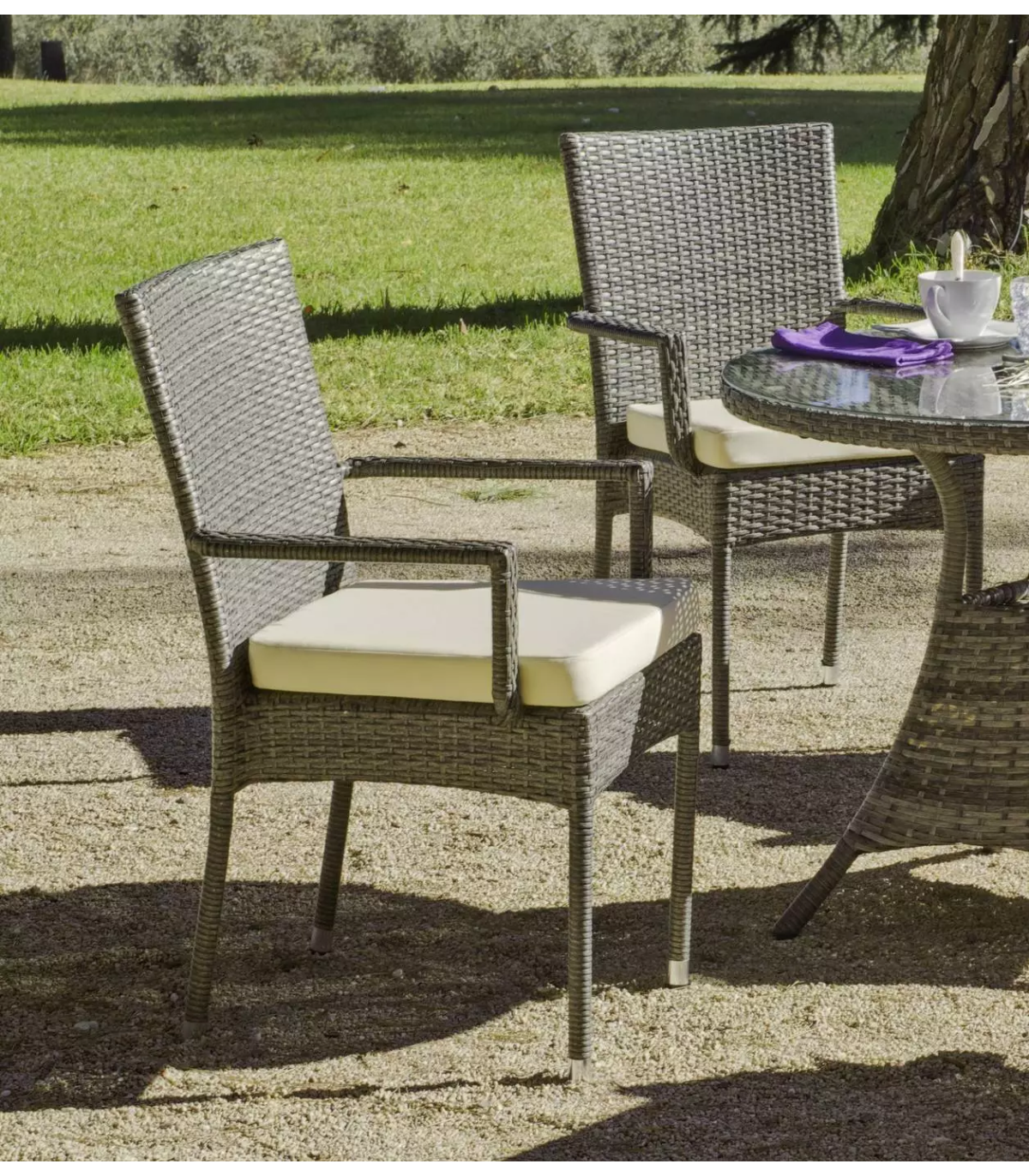 Pack De 2 Sillones Huitex Apilables Con Cojines Mali Acabado Ratan Sintetico Gris, 90cm(al_0