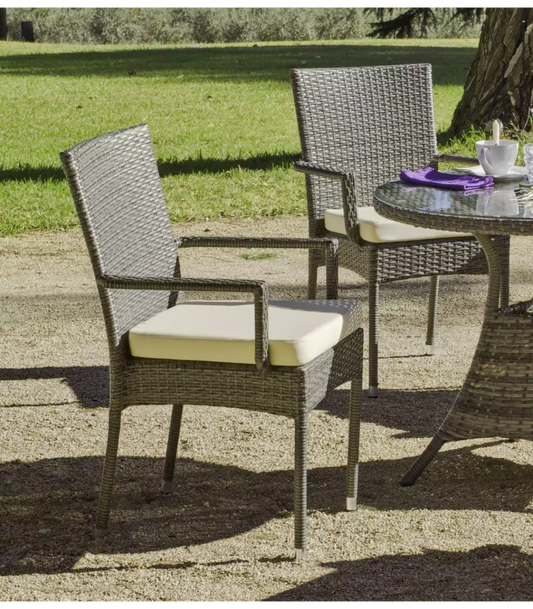 Pack De 2 Sillones Huitex Apilables Con Cojines Mali Acabado Ratan Sintetico Gris, 90cm(al_0
