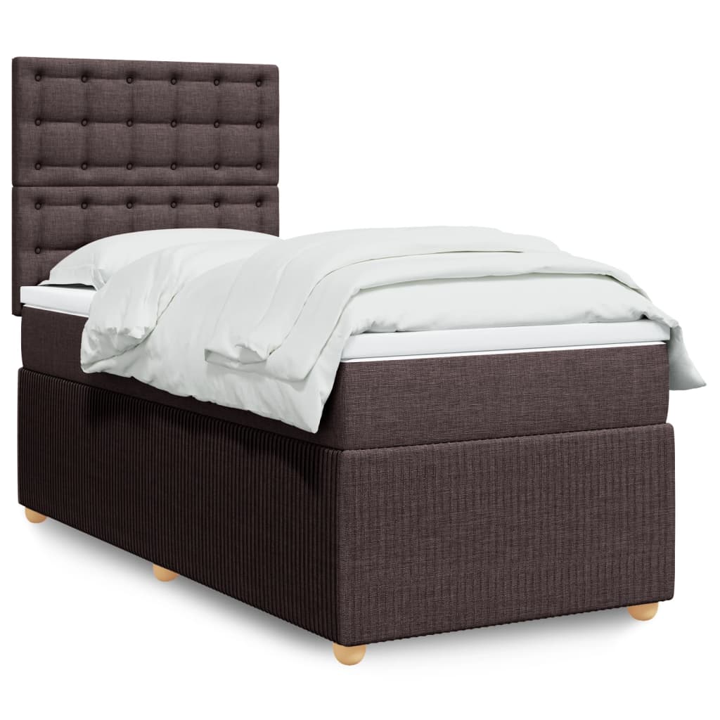 Cama Box Spring Con Colchón Tela Marrón Oscuro 80x200 Cm / Vetonek_3