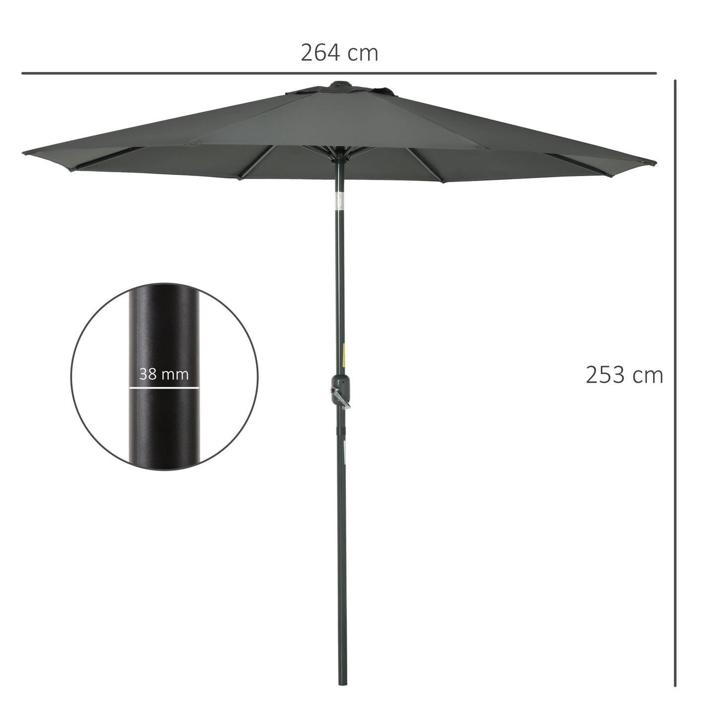 Outsunny Sombrilla De Jardín Ø264x253 Cm Con Protección Uv 50+ Gris_2