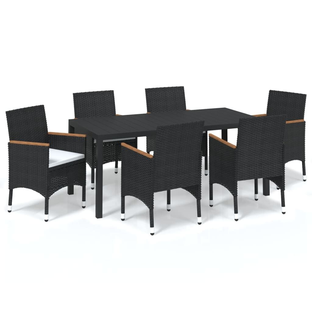 Vidaxl Set De Comedor De Jardín 7 Pzas Y Cojines Ratán Sintético Negro_0