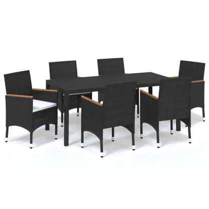 Vidaxl Set De Comedor De Jardín 7 Pzas Y Cojines Ratán Sintético Negro_0