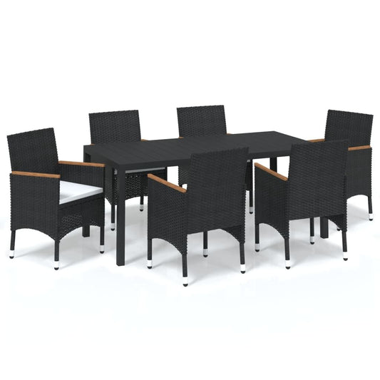 Vidaxl Set De Comedor De Jardín 7 Pzas Y Cojines Ratán Sintético Negro_0