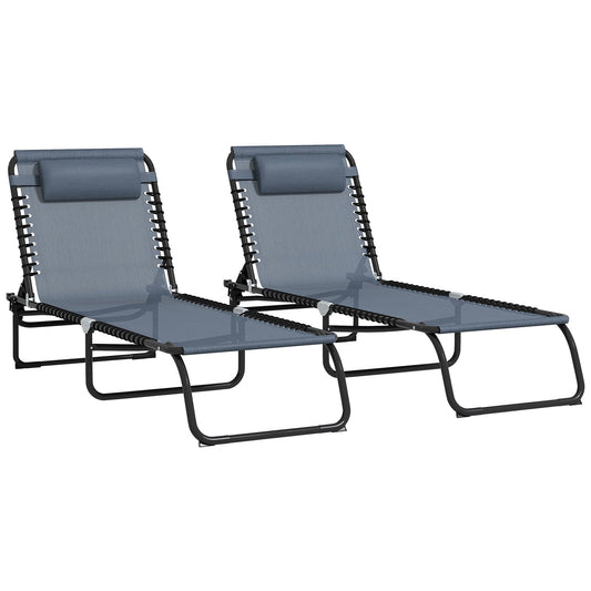 Outsunny Conjunto De 2 Tumbonas Plegables Con Respaldo 197x58x30 Cm Gris_0