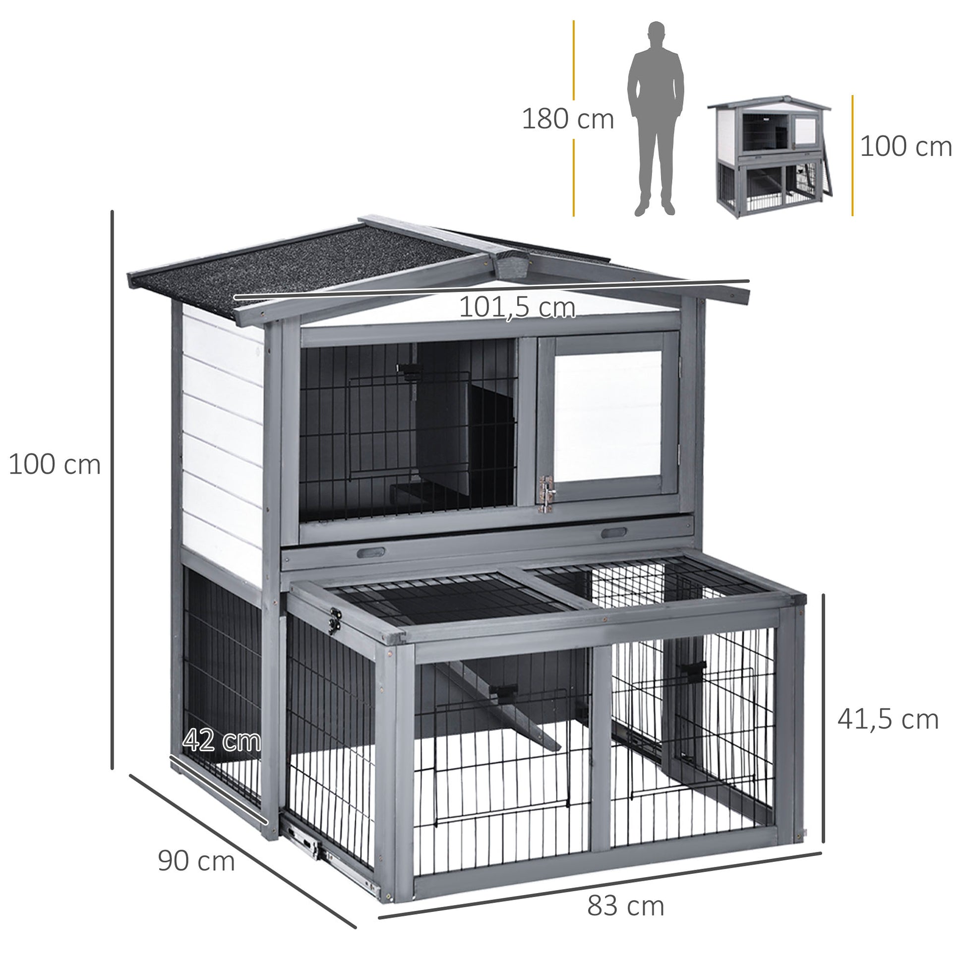Pawhut Conejera De Exterior Madera Con Techo Abatible Y Zona Abierto Telescópica_2