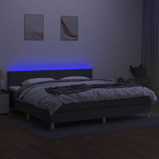Cama Box Spring Con Colchón Y Led Tela Gris Oscuro 200x200 Cm / Vetonek_1