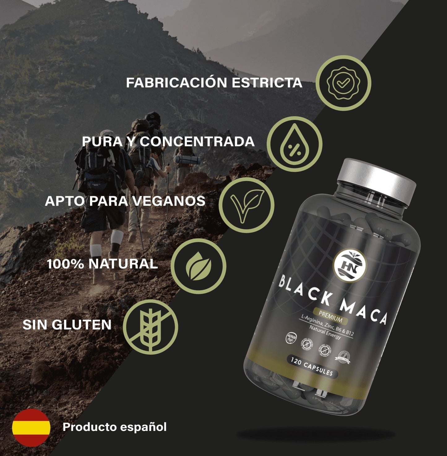 Maca Negra Andina Peruana Con L Arginina, 120 Capsulas, Para Máxima Energía Y Rendimiento Con Vitaminas B6/b12_3