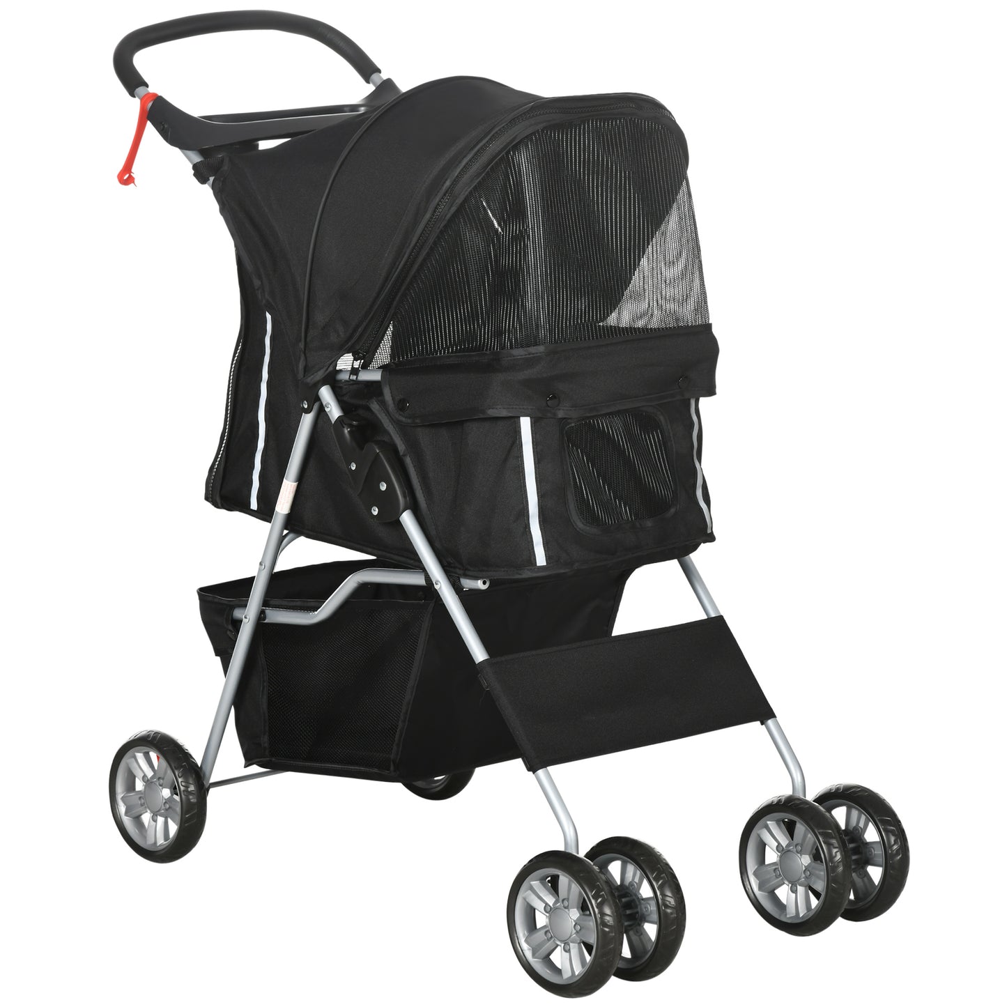 Pawhut Carrito Para Perros Plegable Con Toldo Ajustable 75x45x97 Cm Negro_0