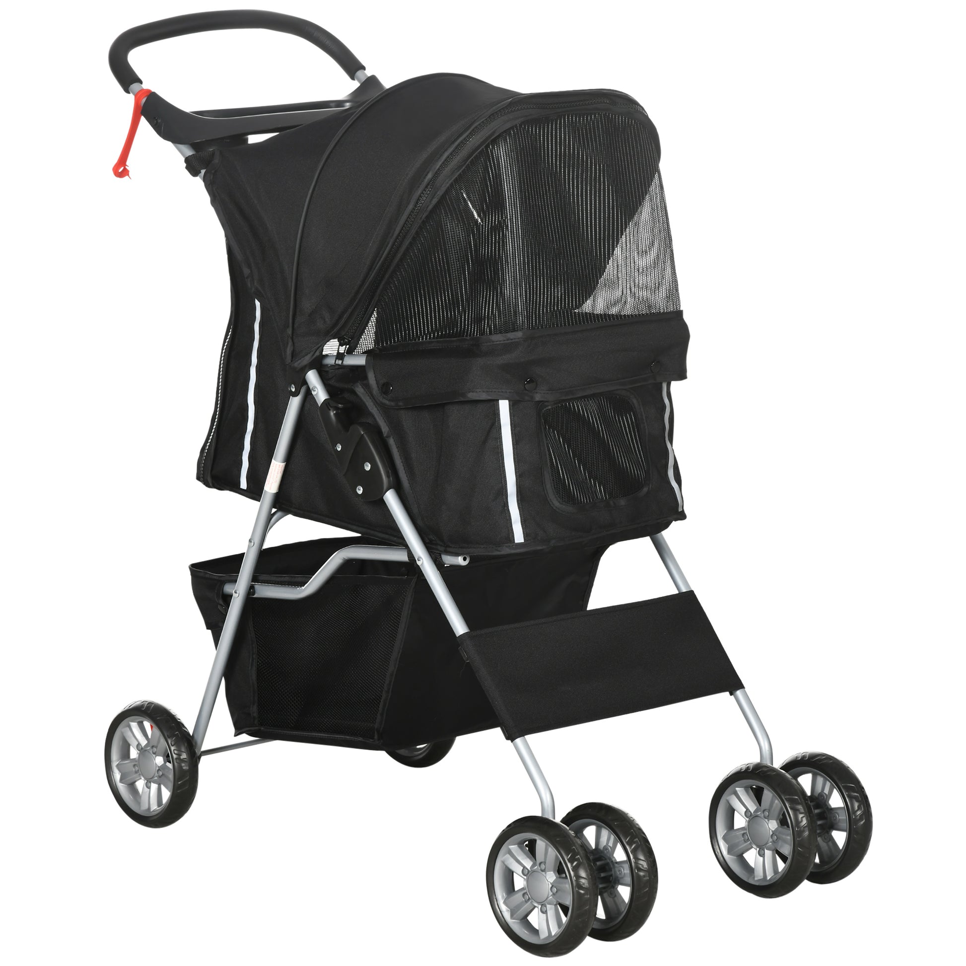 Pawhut Carrito Para Perros Plegable Con Toldo Ajustable 75x45x97 Cm Negro_0