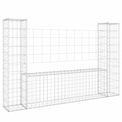Cesta De Gaviones Forma De U 2 Postes De Hierro 140x20x100 Cm / Vetonek_2
