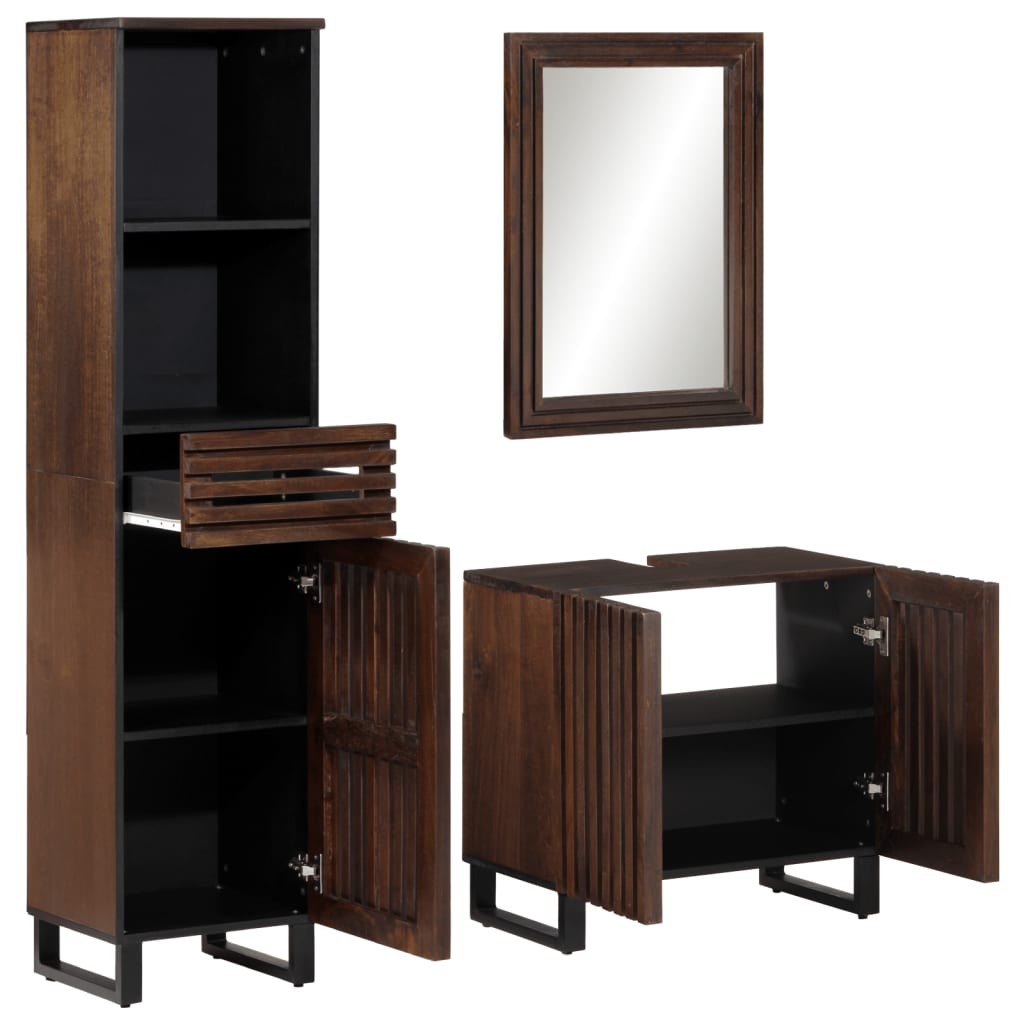 Conjunto De Muebles De Baño 3 Piezas Madera Maciza De Mango / Vetonek_2