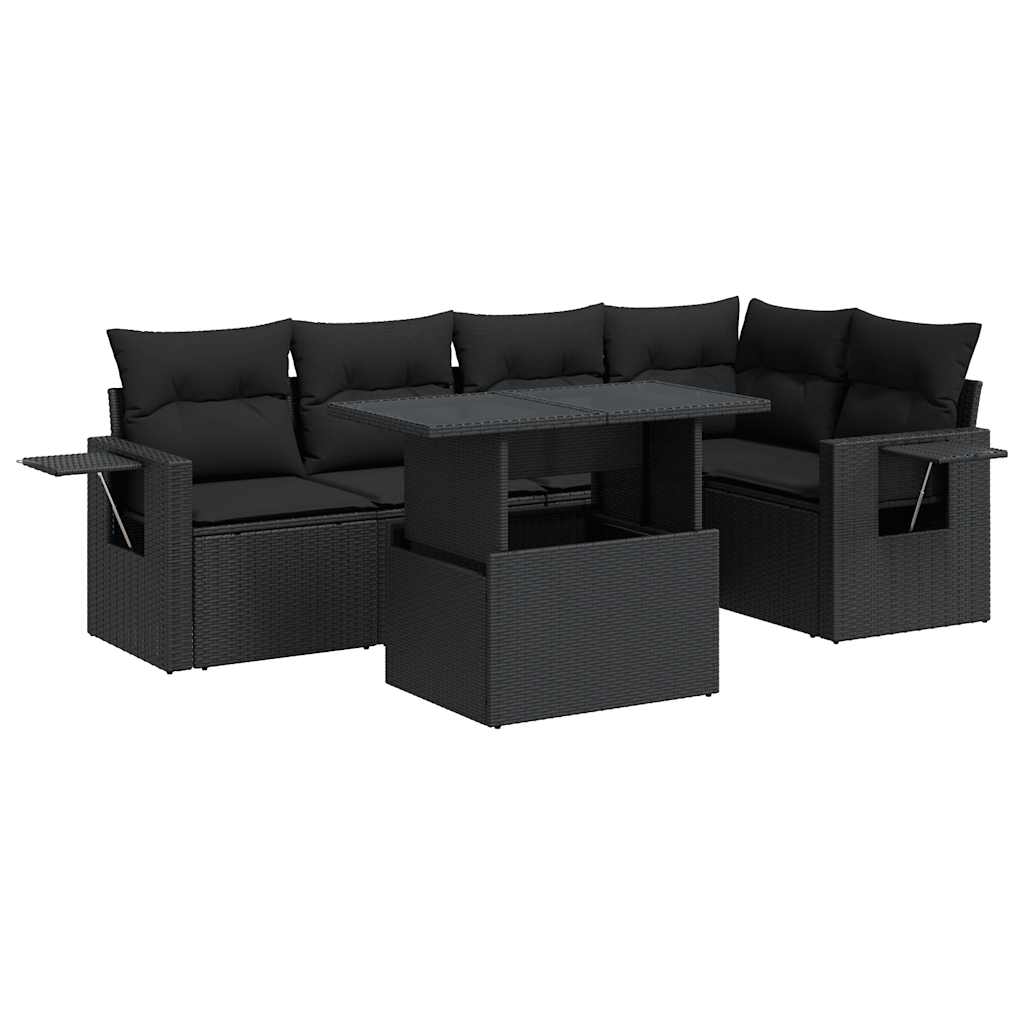 Set De Sofás De Jardín 6 Piezas Y Cojines Ratán Sintético Negro / Vetonek_5