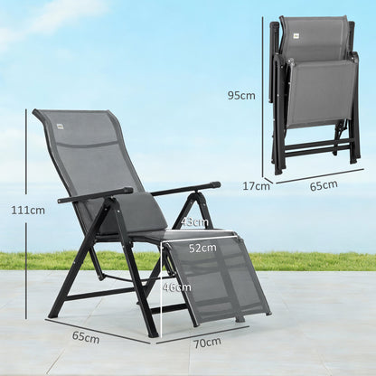 Outsunny Tumbona Plegable Con Respaldo Ajustable En 9 Posiciones Cojín Gris_2
