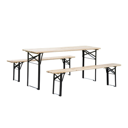 Outsunny Mesa Picnic Plegable 180x50x75cm 1 Mesa 2 Bancos Camping Terraza Jardin_0
