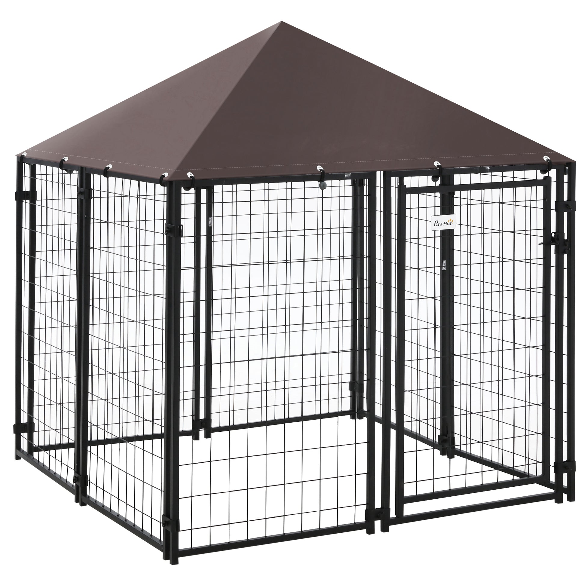 Pawhut Perrera De Exterior Con Techo 141x141x153 Cm Con Malla De Metal Y Puerta_0