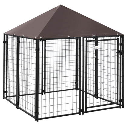 Pawhut Perrera De Exterior Con Techo 141x141x153 Cm Con Malla De Metal Y Puerta_0