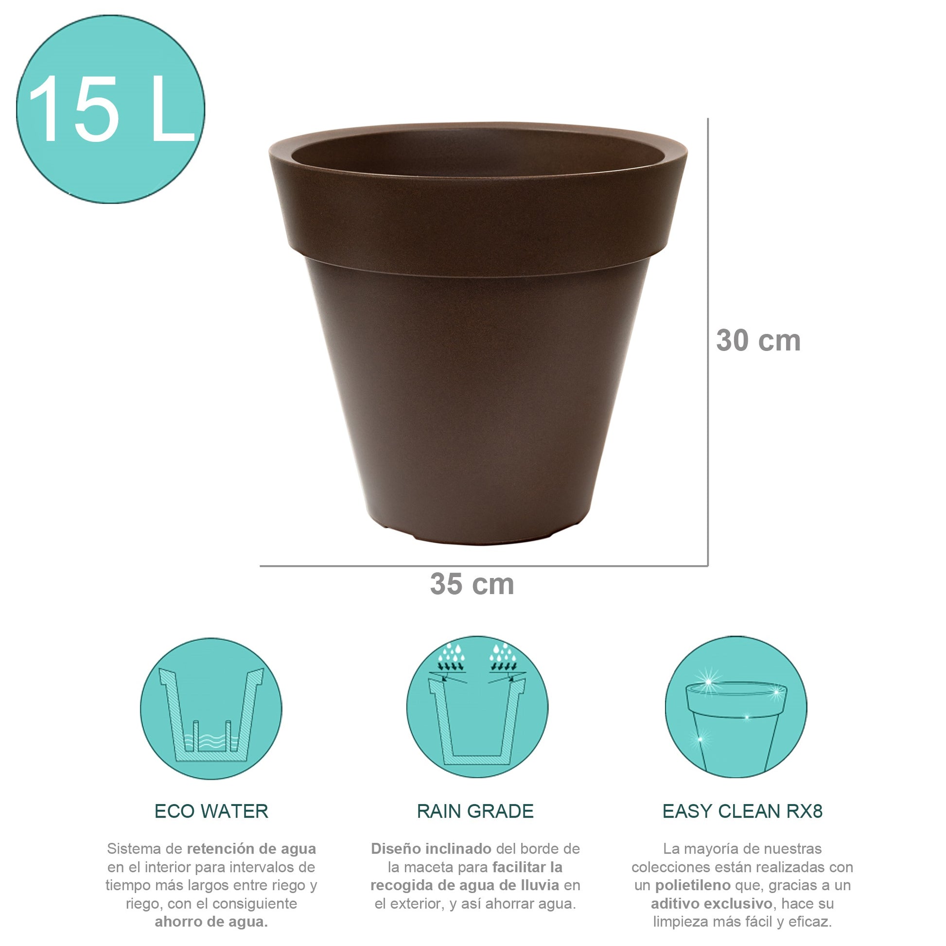 Macetero De Polietileno Por Rotomoldeo Color Bronce 35x30 Cm