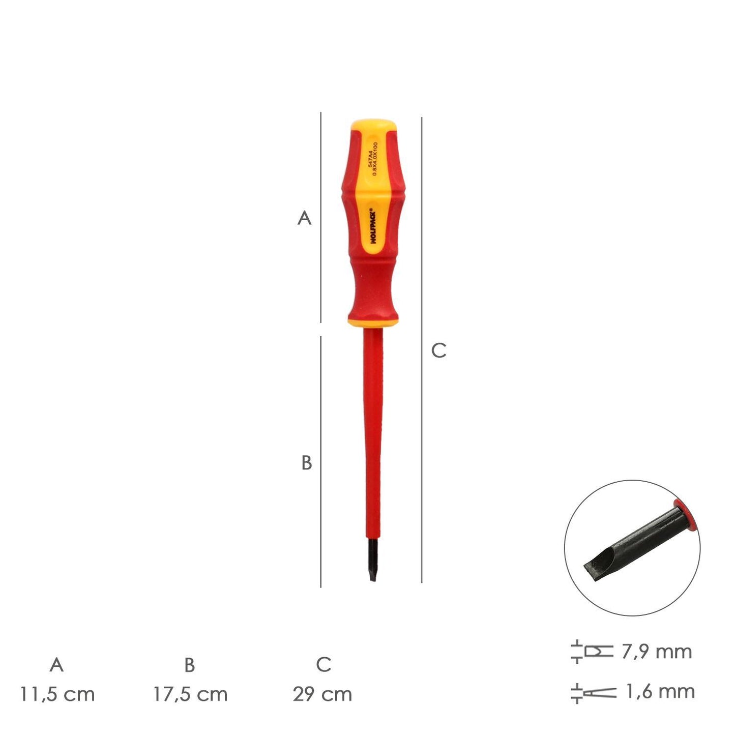 Destornillador Plano Aislado Certificado Vde 1.000 V. Medida 1,6x Ø 8,0 X 175 Mm. Destornillador Seguridad Electricista
