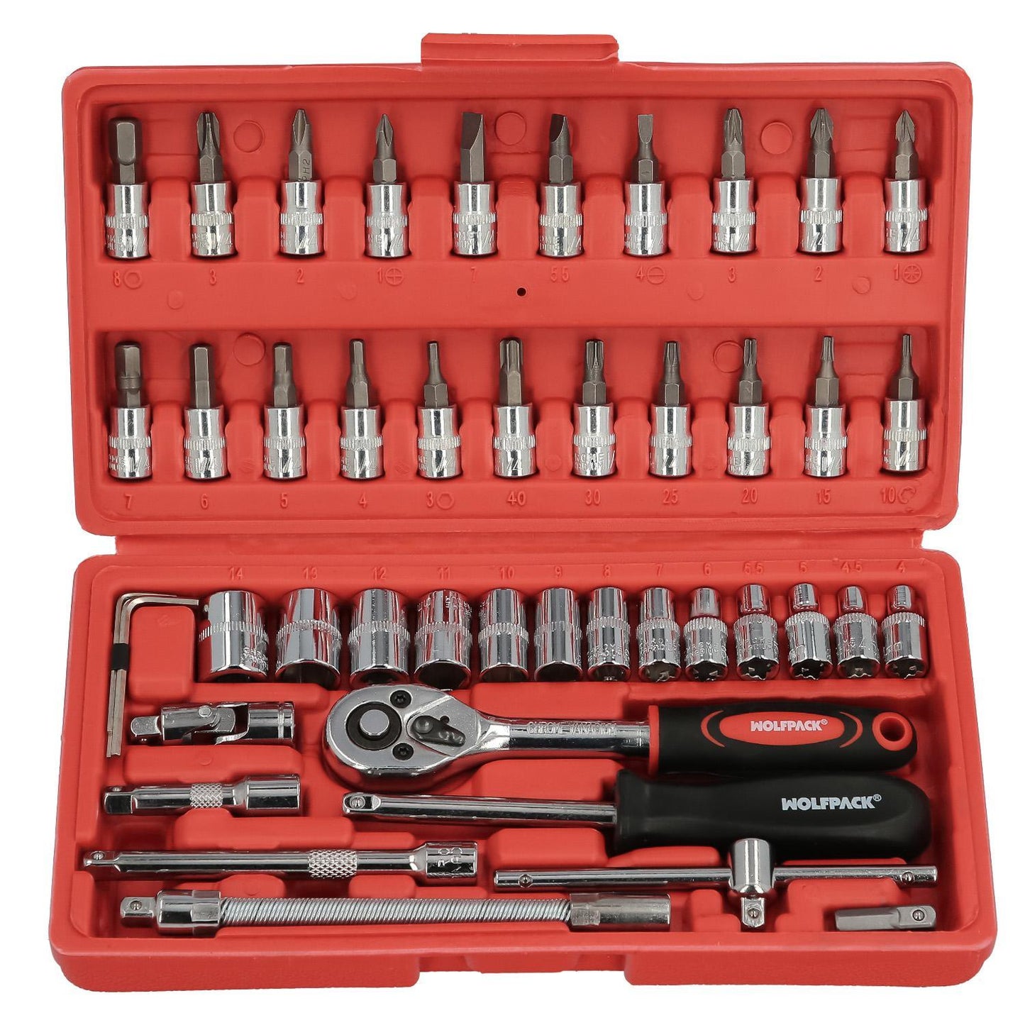 Juego Llaves De Vaso Y Puntas 1/4 46 Piezas. Con Apadtador. Cromo Vanadio, Kit Llave Combinada, Kit Carraca, Juego Llaves Vaso