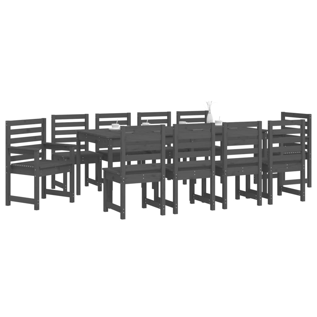 Juego De Comedor De Jardín 11 Piezas Madera Maciza Pino Gris / Vetonek_4