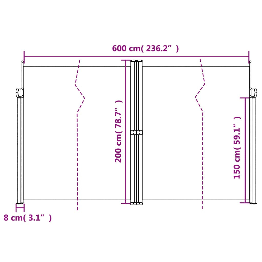Vidaxl Toldo Lateral Retráctil Beige 200x600 Cm_2