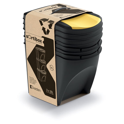 Set De 3 Cubos De Basura Keden Sortibox 100% Plástico Reciclado, Negro, Volumen 3x25l_1