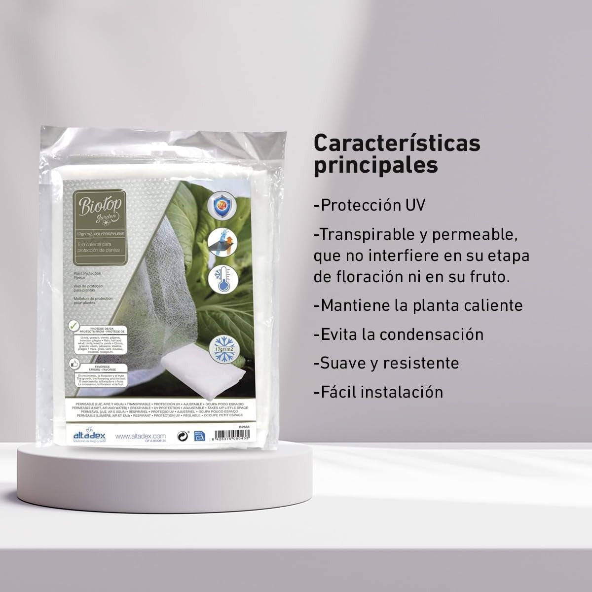 Tela protección de cultivos antiheladas Biotop 4 x 10 m 17 g/m²