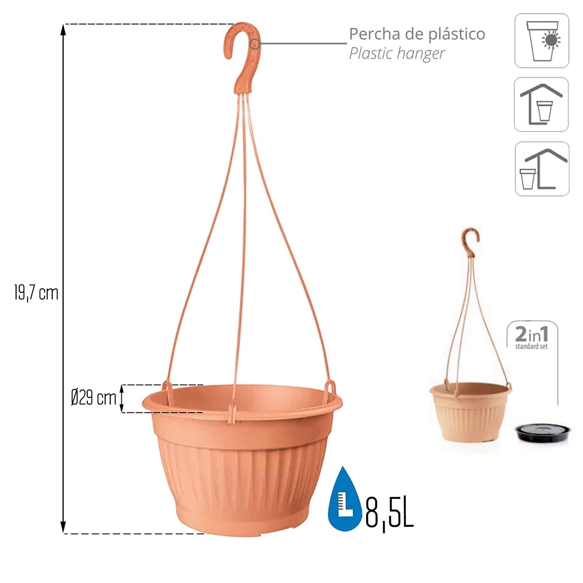 Macetero Colgante Terra 8,5l., Dimensiones (mm) 290x290x180, Color Terracota_2