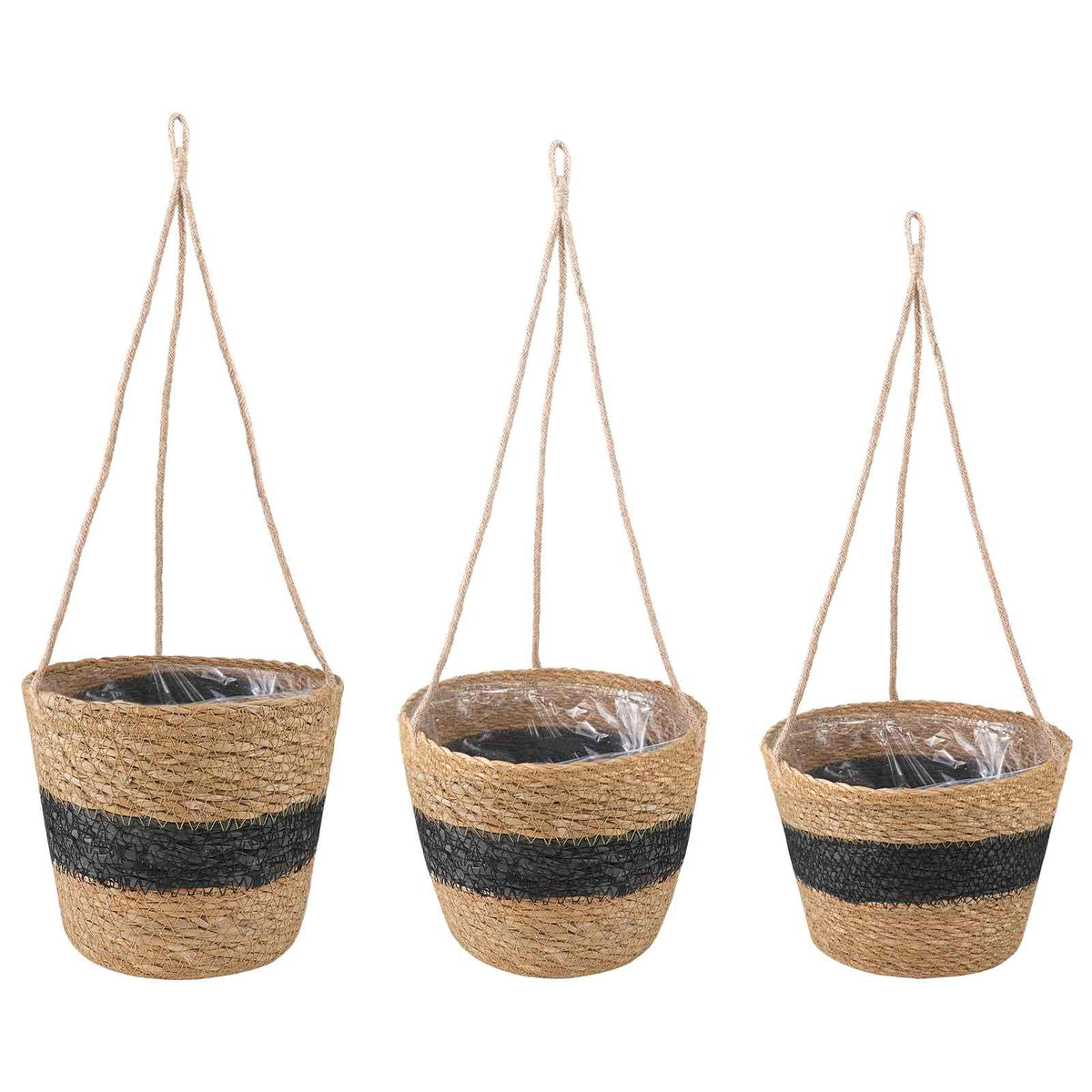 Hanging Plant Pot 3 Uds. Natural Y Negro Ø26 X 19 Cm_0
