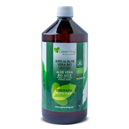 Green Frog - Jugo De Aloe Vera (99,8%) Con Pulpa - 1 Litro - 100% Ecológico_0