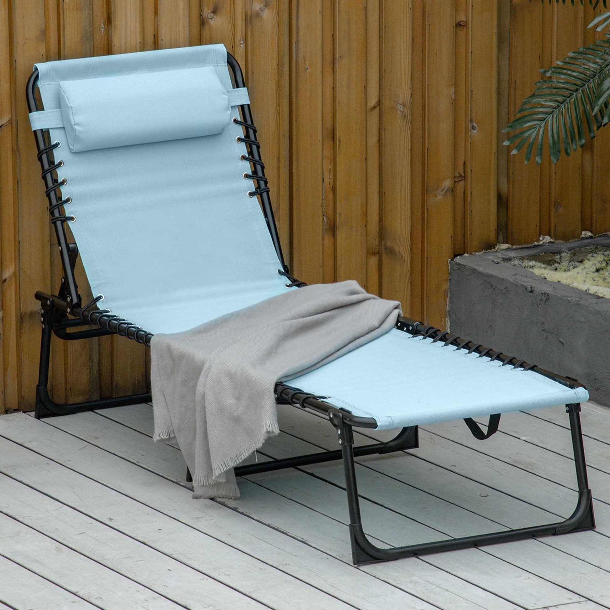 Outsunny Tumbona Plegable Reclinable En 4 Posiciones Con Marco De Acero Azul_1