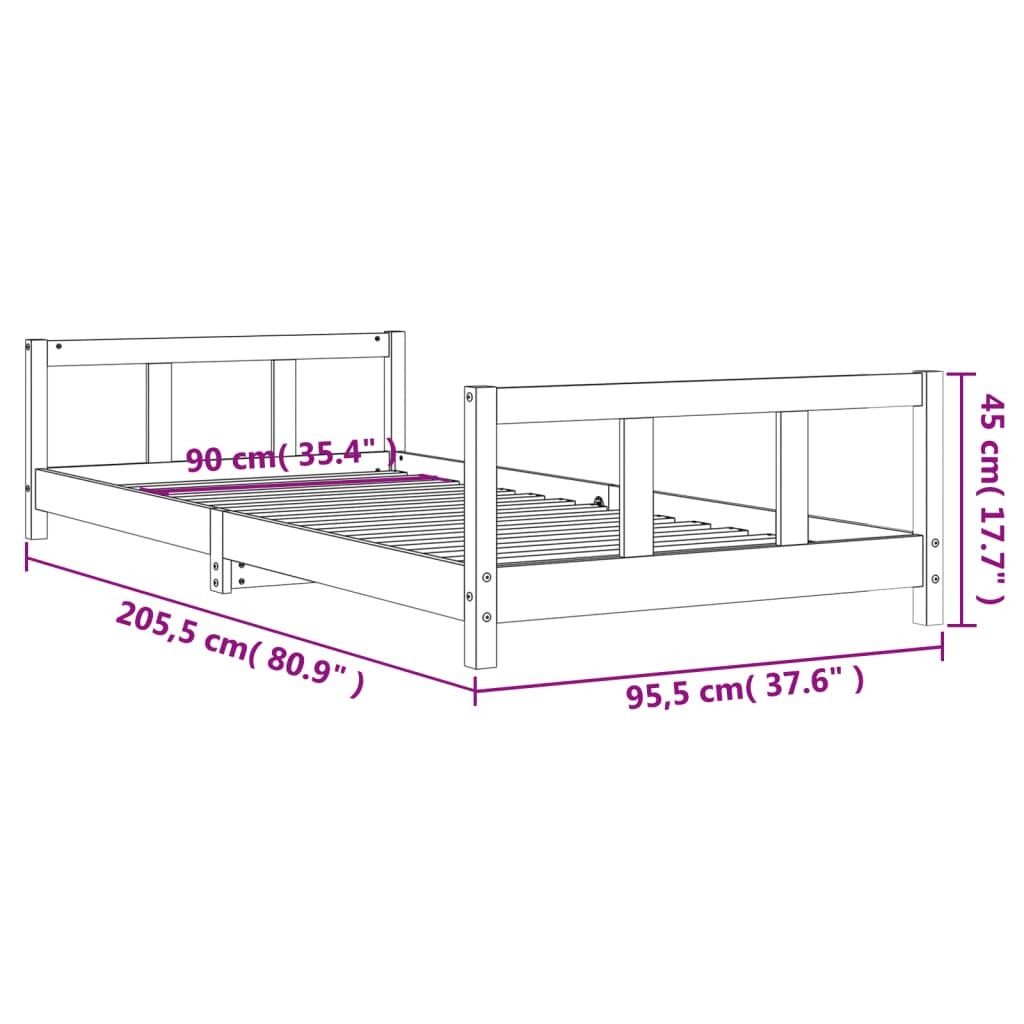 Vidaxl Estructura De Cama Para Niños Madera De Pino Negro 90x200 Cm_2