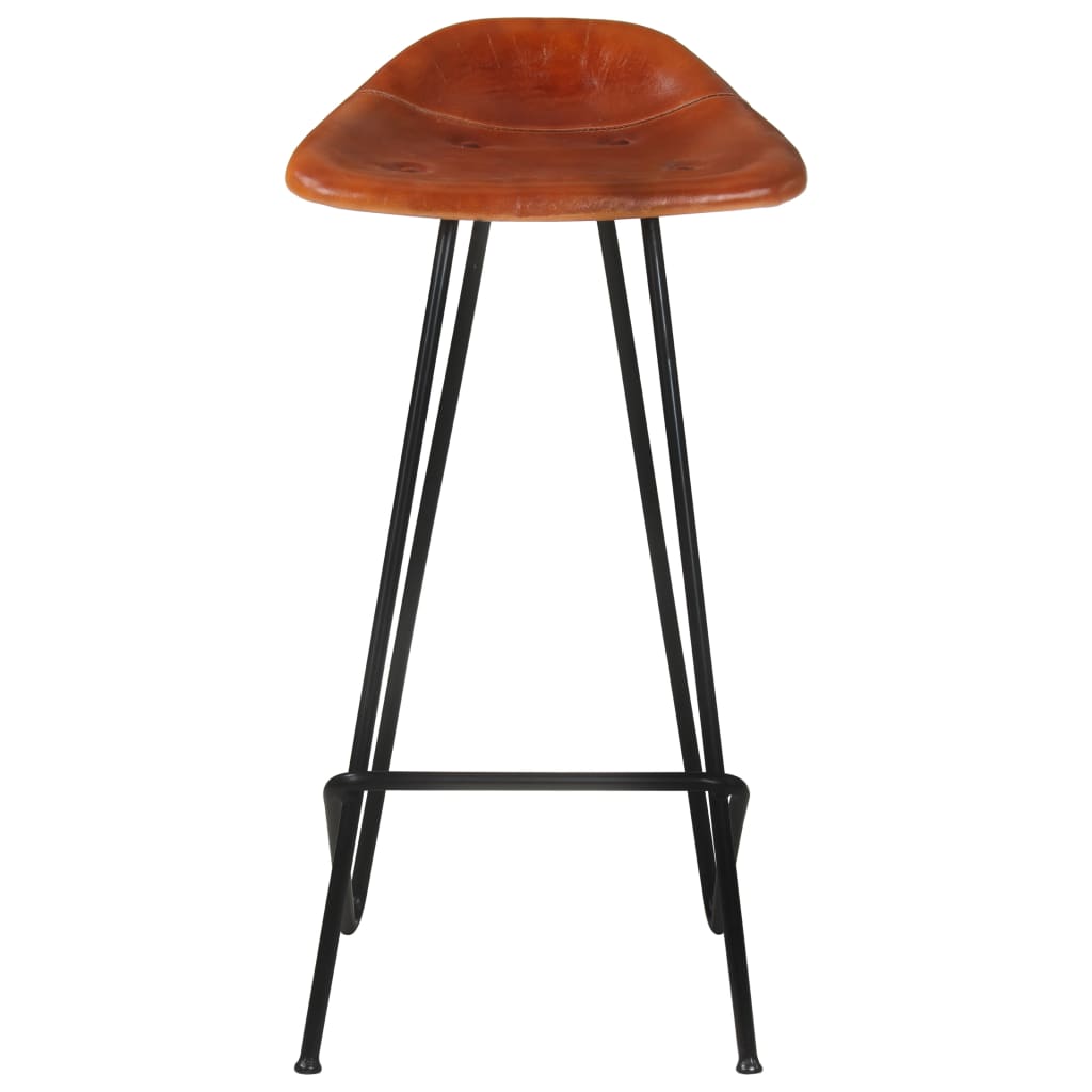 Taburetes De Barra De Cocina 2 Uds Cuero Auténtico Marrón_3