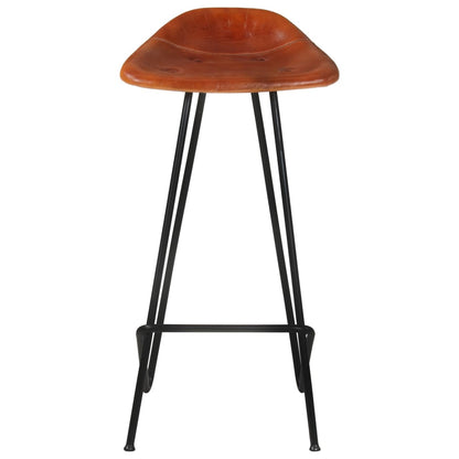 Taburetes De Barra De Cocina 2 Uds Cuero Auténtico Marrón_3