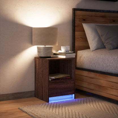 Mesita De Noche Con Luces Led Madera De Ingeniería Roble Marrón_3