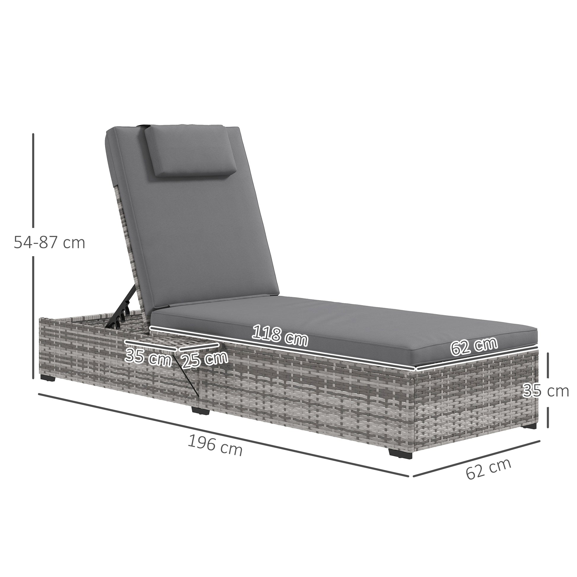 Outsunny Tumbona De Ratán Reclinable Con Respaldo Ajustable Gris_2