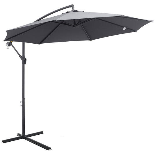 Outsunny Sombrilla De Jardín Ø295x255cm Inclinable Manivela Base Cruzada Gris_0